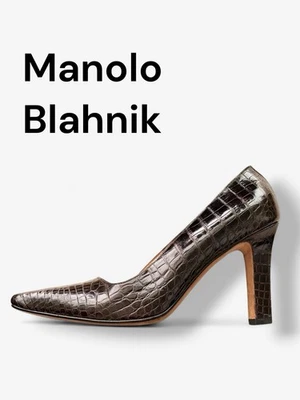 Manolo Blahnik Alligator Leather 3.75”Pumps Dark Chocolate Brown Women - IT 38 - Image 1 of 4