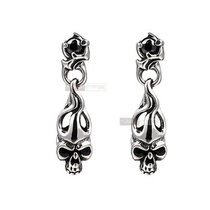 silver stud stainless steel black crystal vintage style skull earrings unisex - Picture 1 of 3