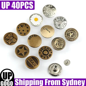 Up 40PCS Metal Button Pin Buttons for Jeans Jacket Pant Garment Accessories 17mm - Picture 1 of 12