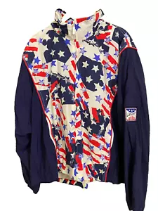 VTG 90's Liz Claiborne Sport Track Jacket Windbreaker USA Stars & Stripes Size L - Picture 1 of 6