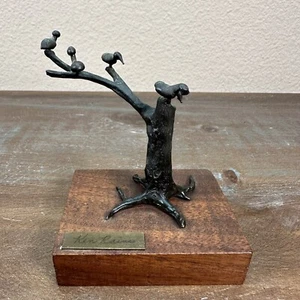 Vintage Signed Ken Rains Metal Tree With Birds Sculpture Trinket Art Display 4” - Picture 1 of 17