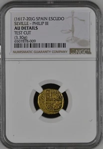 1 Escudo Spain Seville NGC Grade AU Details (1617-20) Gold Coin SHIPWRECKCOINS - Picture 1 of 5