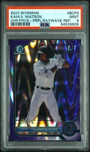2022 1° Bowman Chrome Kahlil Watson Viola RayWave Rifrattore /250 PSA Guardians - Foto 1 di 5