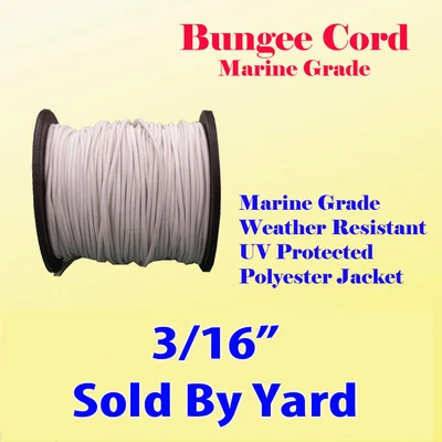 MTP 3/16" x Sold By Yards Premium Marine Grade Bungee Shock Stretch Cord UV White
