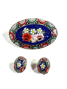 vtg Italian Italy Micro Mosaic Brooch & Clip on earrings micromosaic - Picture 1 of 14