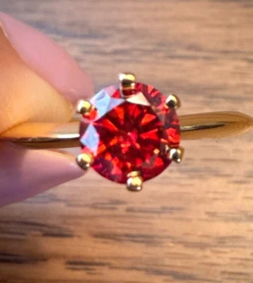 Rare Garnet Red 1CT Diamond Party Wedding Gold/Silver Resizable Ring Fine Jewelr - Image 1 of 4