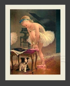 Girl Ballet Dancer Ballerina Boston Terrier Pup ties Slipper Piano CHARMING ART - Picture 1 of 7