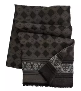 Webschal 100% Wolle (Merino) Jacquardmuster braun grau anthrazit unisex - Bild 1 von 1