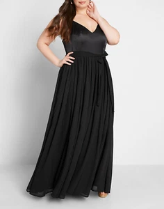 Maxi Vestido Modcloth Meant to Be Cuello en V Negro US14 Correas Ajustables Faja $149 - Imagen 1 de 8