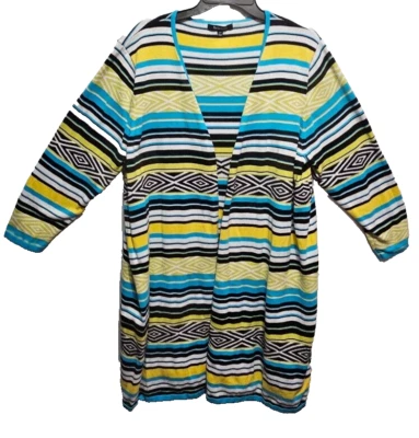 Relativity  ♈Woman's Woven Long WRAP size 2X~Turquoise/chartreuse/black stripe - Image 1 of 3