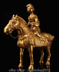 15"Old Tang Dynasty Bronze Gold Gilt Beauty Belle Maid Ride Tang Hose Statue
