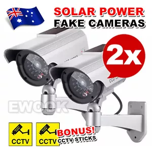 2pcs Solar Power Dummy Fake Security CCTV Camera LED Light Surveillance Outdoor - Picture 1 of 11
