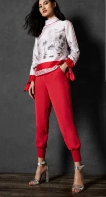 Ted Baker Blue Neena Crepe Jogger Rib Knit Cuff High Rise Pants 2uk 10 Worn Once - Image 1 of 4