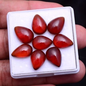 8 Pcs Natural Hessonite Garnet Pear Cabochon Untreated Glossy Loose Gemstones - Picture 1 of 7