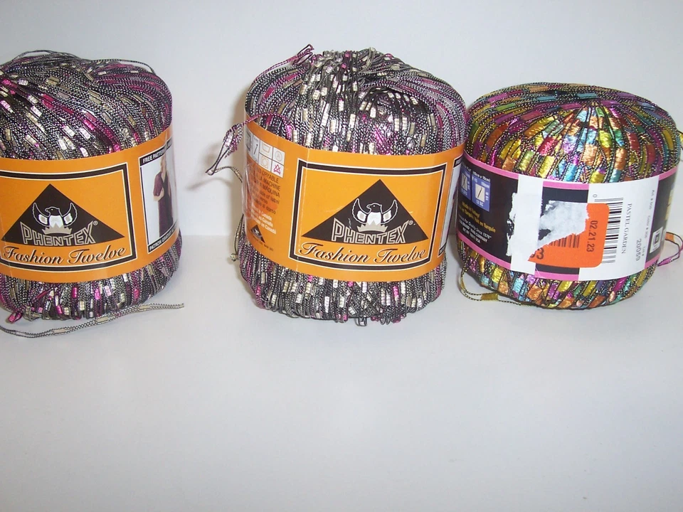 Lot of 3 Skeins Ribbon Yarn Multi colors  Phentex Lion Brand 2oz skeins LP1 - Image 1 of 2