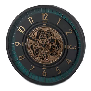 Wanduhr schwarz-gold-petrol 66 cm Antik Zahnrad Bewegung 676306 formano Deko - Bild 1 von 3