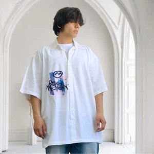 Men's Miskeen White | Blue | Pink Hand-Painted Button Down Casual Shirts NWT - Picture 1 of 3