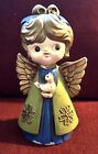 Rare Vintage Holt Howard Blue Green Gold Angel With Bird Figurine Chips Repairs