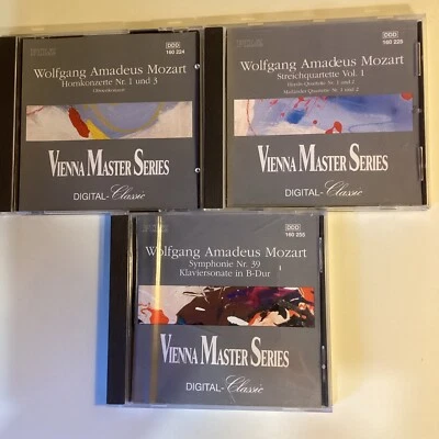 3 Mozart CDs Vienna Master Series Horn Concertos, String Quartets, Sympony No 39 Foto 1 de 4