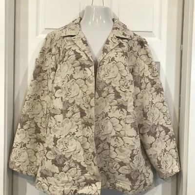 Dialogue Jacket Plus Size 20W Tan Tapestry Woven Blazer Jacket Floral Elegant - Image 1 of 4