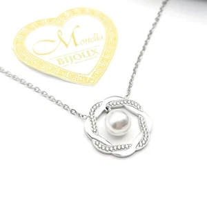 COLLANA ACCIAIO MONELLA BIJOUX CON PERLA E ZIRCONI - Foto 1 di 3