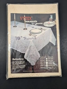 Vintage Vytex Vinyl Battenberg Lace Tablecloth Cream 70" Round New in Package - Picture 1 of 11