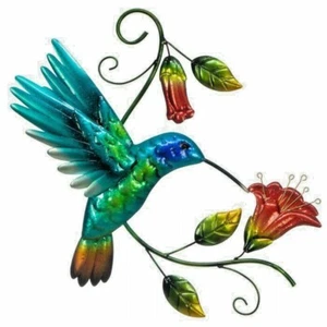 HUMMINGBIRD AND FLOWER METAL ART WALL HANGING SCULPTURE HOME GARDEN DECOR 48CM - Picture 1 of 4
