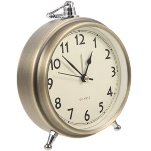 Metal Alarm Clock Roman Numerals Table Bedside Silent Alarm Clock Sweep Seconds - Picture 1 of 12