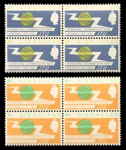 GIBRALTAR 1965 Sc 165-166 ITU COMMUNICATION Complete Set of MNH BL4 Blocks CV$36 - Picture 1 of 1