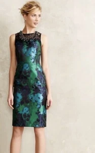 Vestido Floral Anthropologie Jardín Agua Leifsdottir Talla 4 Funda Encaje Brocado - Imagen 1 de 5