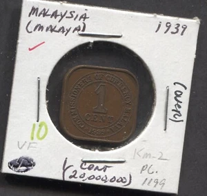 1939- Malaysia-VF. 1 Cent - Picture 1 of 2
