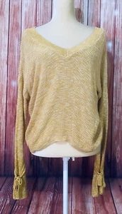 Damen Medium Pullover Express Senf Cropped Lange Glockenärmel V-Ausschnitt Strick  - Bild 1 von 11