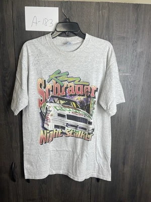 Camiseta De Colección Ken Schrader Doble Cara Night Staller Autografiada NASCAR Grande Foto 1 de 4