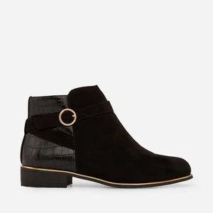 WOMEN'S DOROTHY PERKINS GOLD TIPPED ANKLE BOOTS BURGUNDY BLACK - Picture 1 of 6