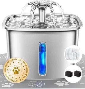 Veken Innovation Award Winner Stainless Steel Cat Water Fountain, Silver  - Picture 1 of 8