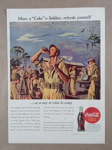 1944 COCA COLA Soldier Refresh Labor Post Exchange WWII Vintage Poster Print Ad - Picture 1 of 1