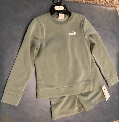 PUMA BOY’s Small (8) Green Moon 2-Piece Fleece Crew Neck Sweatshirt Shorts Set - Image 1 of 4