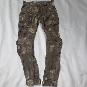MNML Mens Cotton Relaxed Fit Mid Rise Camo Brown Cargo Paratrooper Pants Small - Picture 1 of 6