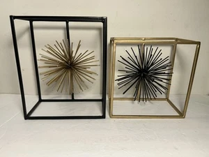Modern Atomic Starburst Framed Metal Art Sculpture Set Of 2 - Picture 1 of 17