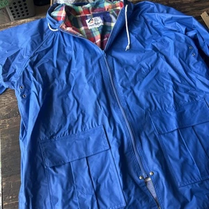 Vintage Misty Harbor Anytime Jacket Rain Coat Madras Plaid Lining Blue - Large - Picture 1 of 11