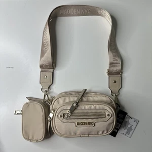 Madden NYC Women's Mini Pouch Front Pocket Convertible Bag Beige Gold Coin Fanny - Picture 1 of 15