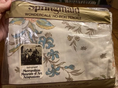 Double Fitted Sheet Floral  Spring Maid Metropolitan Museum Of Art Vintage - Image 1 of 4