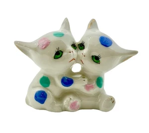 Ceramic Kittens Hugging Figurine Japan Polka Dot Kawaii - Picture 1 of 7