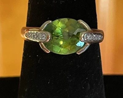 MEDA Designer Peridot & Diamond Cocktail Statement Ring. 14k Yellow Gold. Estate - Image 1 of 4