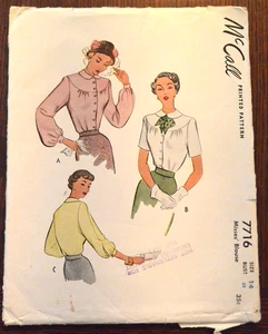 CAMICIA vintage anni 40 McCALL stampata modello da cucire taglia 14 32" busto buona - Foto 1 di 2