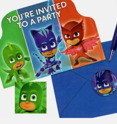 32x PJ Mask Party Invitations With Envelopes NEW + FAST SHIPPING - Image 1 of 4