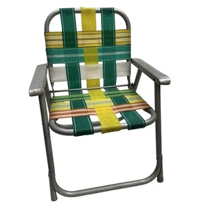 Vintage Child’s Folding Aluminum Webbed Lawn Chair 1960's Green Yellow - Picture 1 of 12
