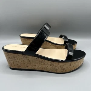 Stuart Weitzman Boardwalk Sandals Flat Cork Wedge Women's Sz 10B MSRP $395 Black - Picture 1 of 9