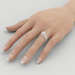 Genuine 14K White Gold Princess Cut Diamond Engagement Ring Set 1.20 CT H/VS2 - Picture 1 of 7