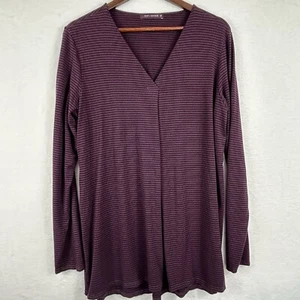 Top túnica suelta corte XL pulóver a rayas oscuras cuello en V suave fluido Lagenlook - Imagen 1 de 9